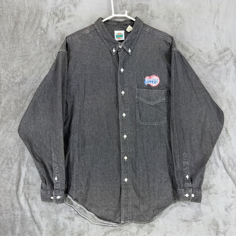 In The Paint Los Angeles Clippers Vintage Denim Shirt Mens XL‎ Black NBA Cotton
